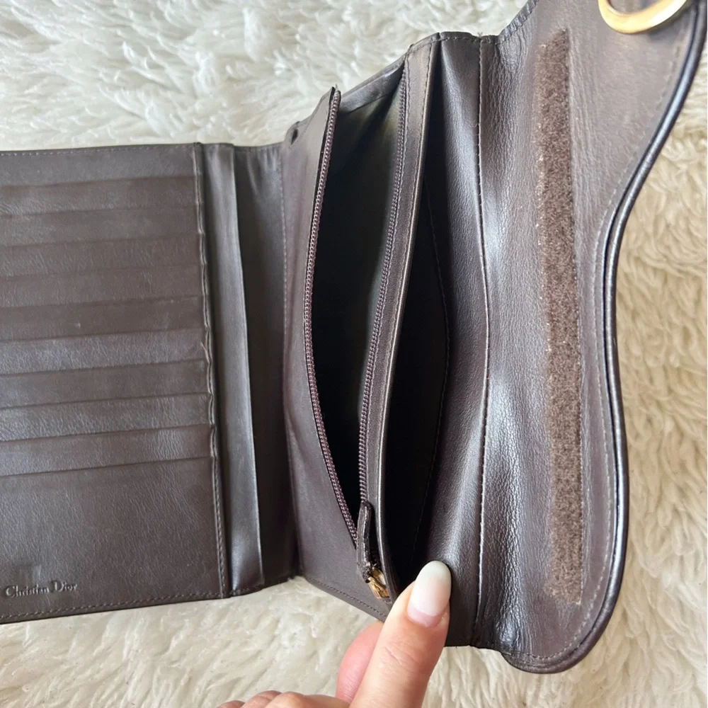 Dior Saddle Wallet Vintage Dark Brown Ostrich Leather - Picture 10 of 12